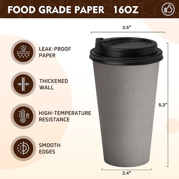 YEEHAW 16 oz Coffee Cups with Lids, 100 Pack | Heat & leak-proof paper - Image 2