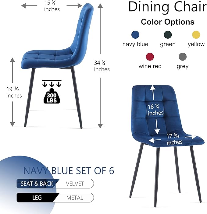 Classic Tufted Dining Chair Set of 6,Chic Velvet Vanity Chair Elegant High-Back Reception Chairs Comfortable with Durable Metal Legs for Dining Hall,Restaurant