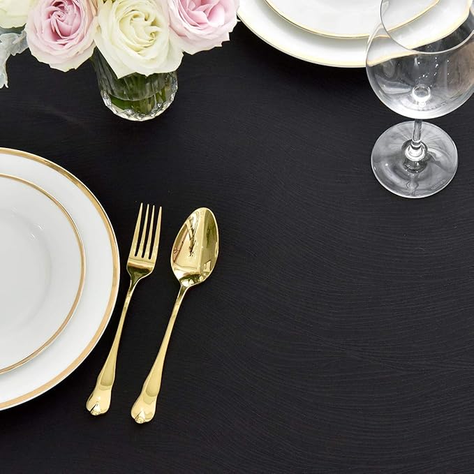 maxmill Jacquard Tablecloth Swirl Design Water Resistance Antiwrinkle Heavy Weight Soft Table Cloth for Buffet Banquet Parties Event Holiday Dinner Square 52 x 52 Inch Black