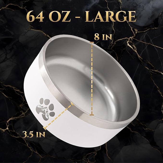 Stainless Steel Dog Bowl for Small-Large Dogs | Double Wall Insulated, Non-Slip Base Heavy Duty Water and Food Bowls for Dogs & Cats | Pet Safe BPA Free & Dishwasher Safe | 64 Oz - Khaki