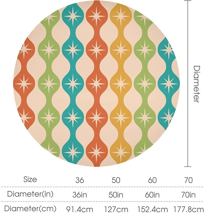 Mid Century Modern Round Tablecloth, Vintage Abstract Colorful Geometric Tablecloth for Home Party Dining Room Kitchen Decor 60Inch(152cm)