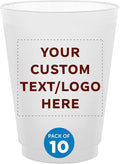 DISCOUNT PROMOS Custom Frosted Plastic Stadium Cups, 10 pack, Promotional Text, Logo, 16 oz. Shatterproof Flexible Reusable Party Cups, Natural