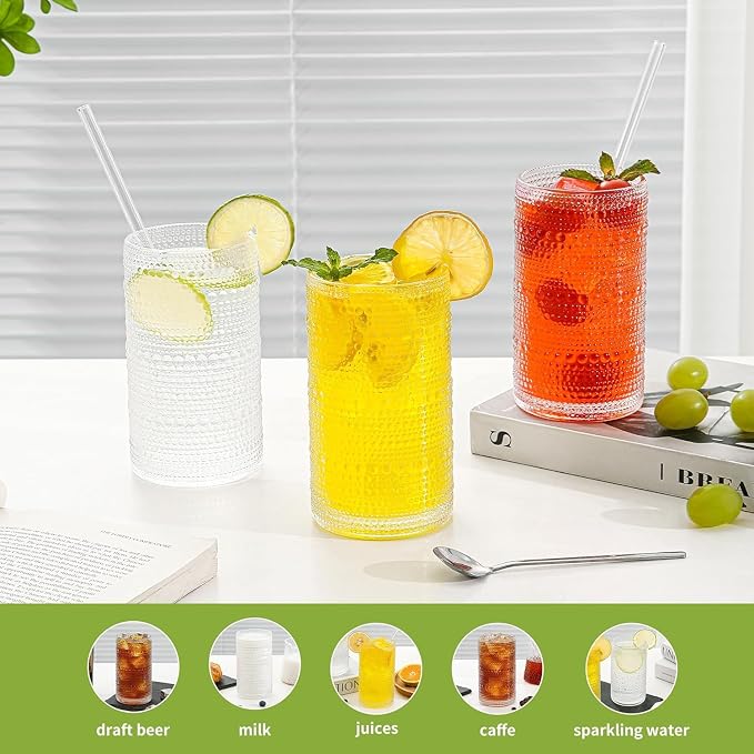 16oz Clear Hobnail Drinking Glasses - Image 6