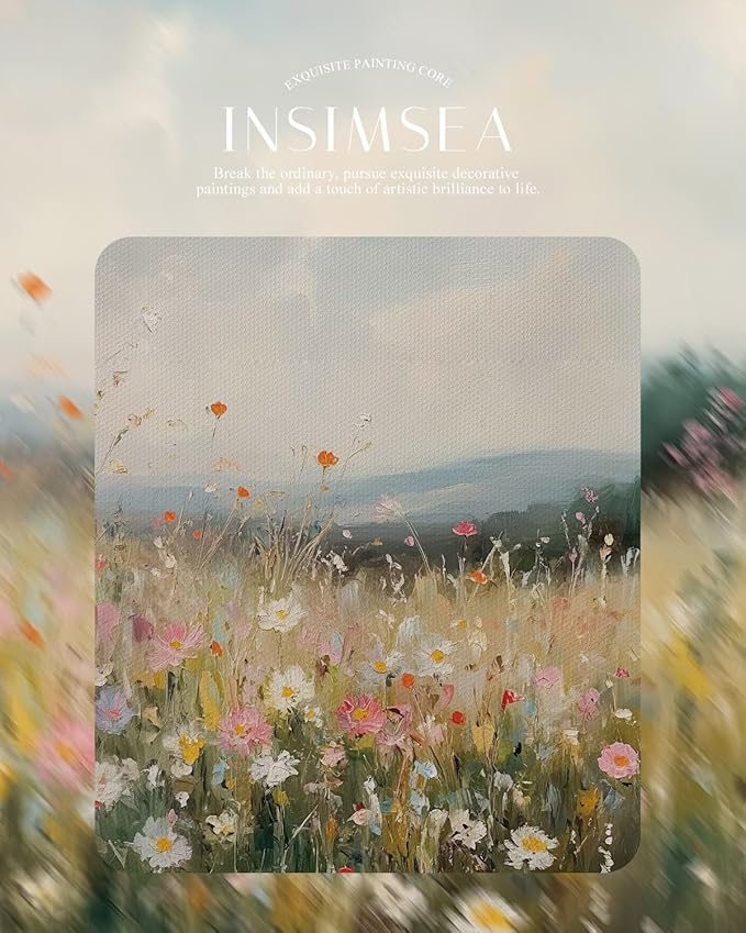 InSimSea Gold Picture Framed Wall Art, Living Room Vintage Field of Wildflowers Wall Decor, Nature Landscape Canvas Print Art, Home Farmhouse Decor, Antique Paintings with Frame 13x16inch