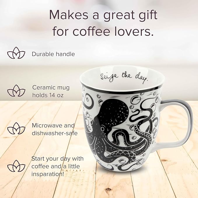 Karma Gifts 14 oz Black and White Boho Mug Octopus - Image 2