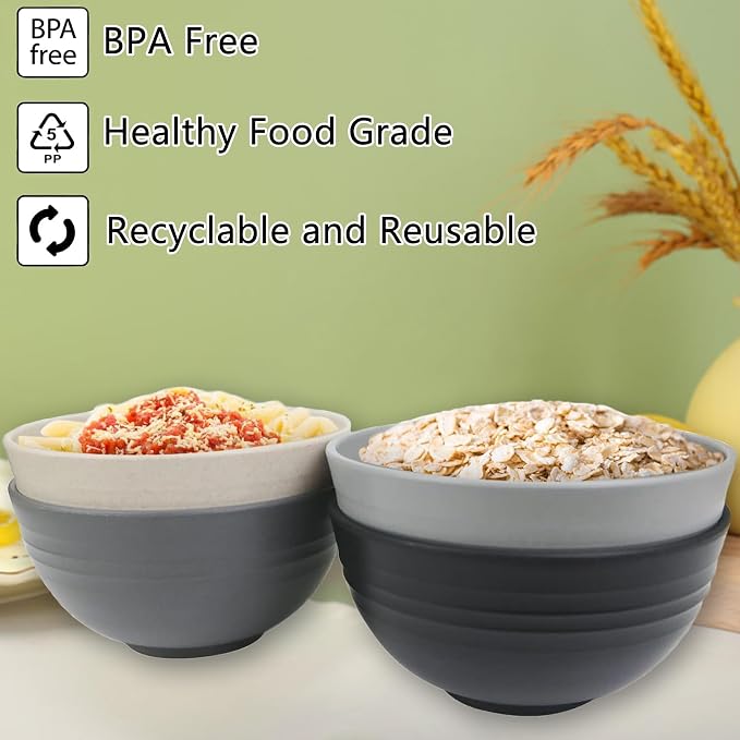Unbreakable Wheat Straw Cereal Bowls Set of 4, 24 oz Microwave and Dishwasher - Image 4
