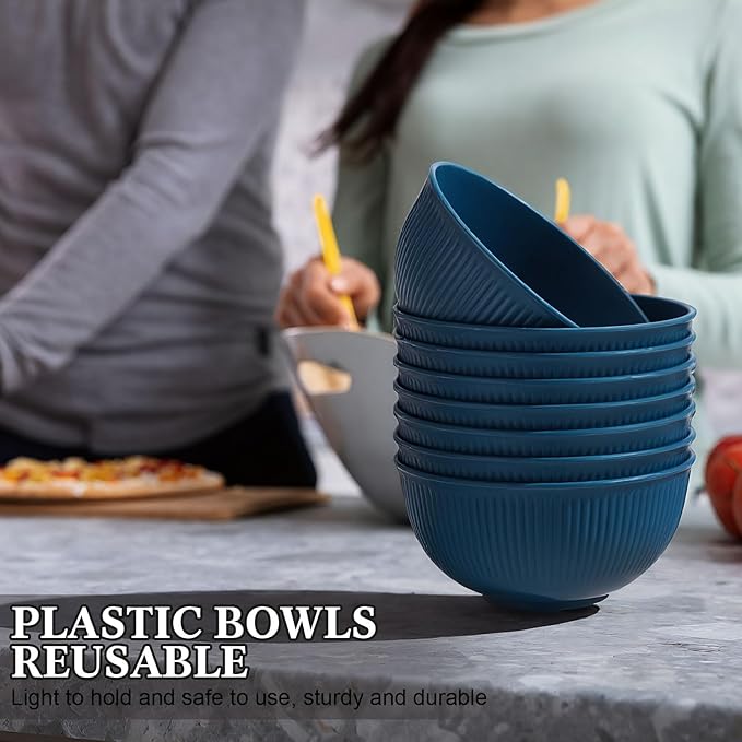 Eccliy 24 Pcs Wheat Straw Bowl Sets, Unbreakable Cereal Bowl 24 oz, Microwave and Dishwasher Safe Bowls for Cereal, Salad, Snack and Soup, Winter Style(Blue)