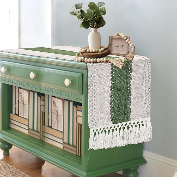 EMMTEEY Boho Table Runner with Tassels 108 Inches Long, Scratch & Heat Resistant by EMMTEEY