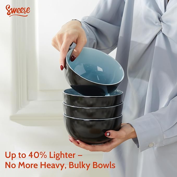 Sweese Porcelain Bowls Set of 6, 20oz Lightweight Round Cereal Bowls Set - Image 4