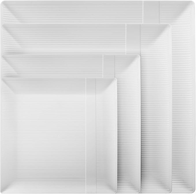 Exquisite Disposable-White-Plastic-Plates-Square Linear (40 Pack) Wedding Dinner Fancy Tableware Dishes (10.25 Inch., White) Single Size Set