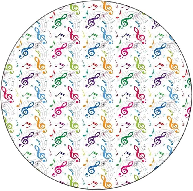 Elastic Tablecloth, Music Decor Decorative Fabric Table Cover for, Notes on Circle Shape Geometric Background Carnival, Fit Round Tables 23inch Diameter, for Restaurant Picnic Indoor and Outdoor Use