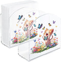 Napkin Holder with Designer Patterns, 2 Pack Upright Clear Acrylic Napkin Holder for Table, Modern Guest Cocktail Paper Napkins Dispenser 5"x5" for Dining Room, Kitchen, Bar (Cat)
