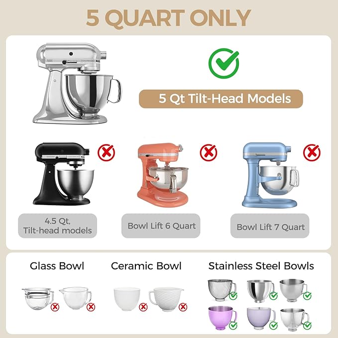 Silicone Kitchen Aid Bowl Liners - 3-Pack Foldable Mixing Bowl Inserts with Lids for Kitchenaid Tilt-Head 5 qt Mixers Non‑Stick Stand Mixer Accessories Red Black white