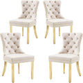 KCC Velvet Dining Chairs Set of 4, Upholstered High-end Tufted Dining Chair with Nailhead Back Ring Pull Trim Stainless Steel Legs, Contemporary Nikki Collection Modern Style for Kitchen, Beige
