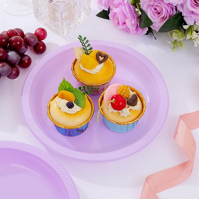 WELLIFE Lavender Party Plates 9 Inch -150 Count, Disposable Plastic Dinner Plates for Party Easter Mother's Day Wedding Birthday Picnic Graduation
