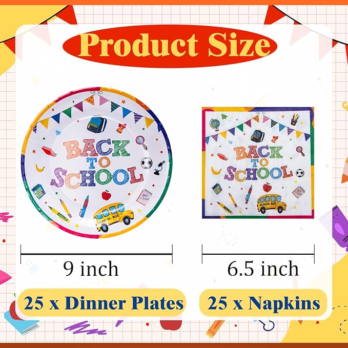 40 Pcs Back to School Paper Plates and Napkins Party Supplies Set, 9-inch - Image 2