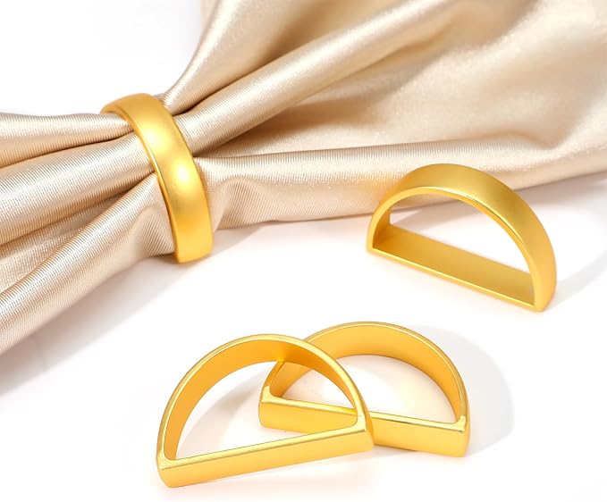 50 Pcs Gold Napkin Rings, Matte Gold Semicircle Thanksgiving Napkin Rings, Modern Serviette Napkins Ring for Table Settings, Kitchen Dinner Party Wedding Decorations