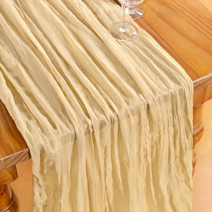 DeZerlor Champagne Cheesecloth Table Runners 4 Pack Summer Boho Runners | - Image 4