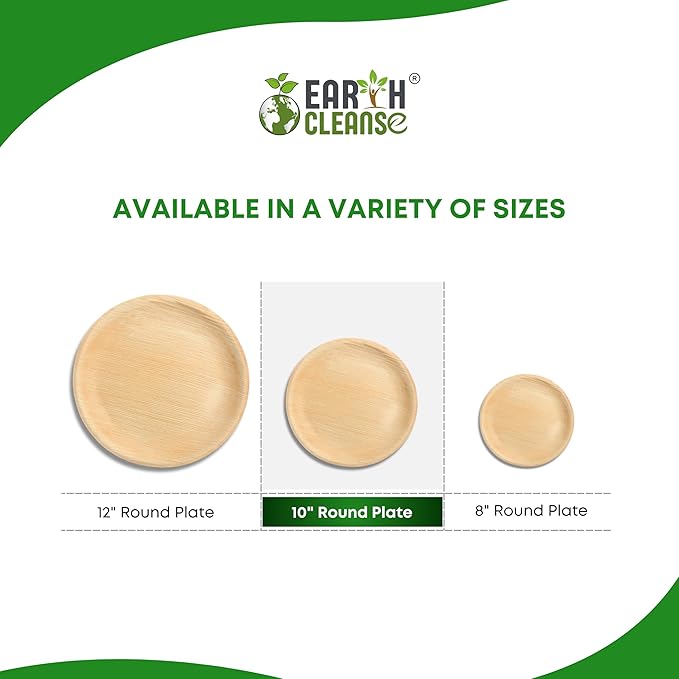 Compostable Palm Leaf Plates 10 Inch Round (200 Pack) | Disposable Biodegradable Plates Like Bamboo & Wooden | Microwave & Oven Safe | Eco-Friendly Dinnerware for Parties & Events