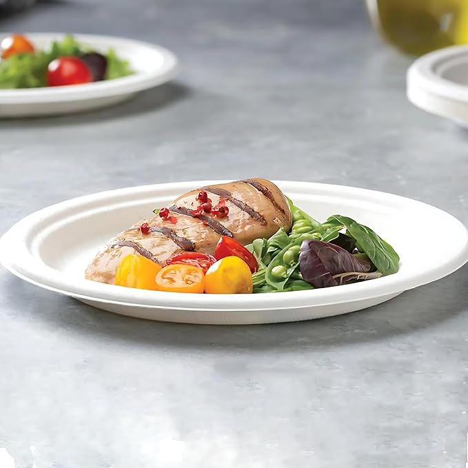 Oval Plates Disposable (125, Large) Eco-Friendly Sugarcane – Biodegradable, Compostable, Sturdy, BPA-Free, Microwave & Freezer Safe – Perfect for Parties, Weddings, Picnics & Everyday Use