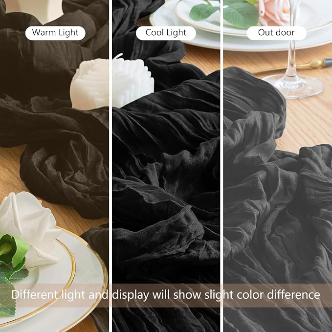 Cheesecloth Table Runner Black 10FT Boho Gauze Runner, 12 Pack | 120 Inch - Image 8