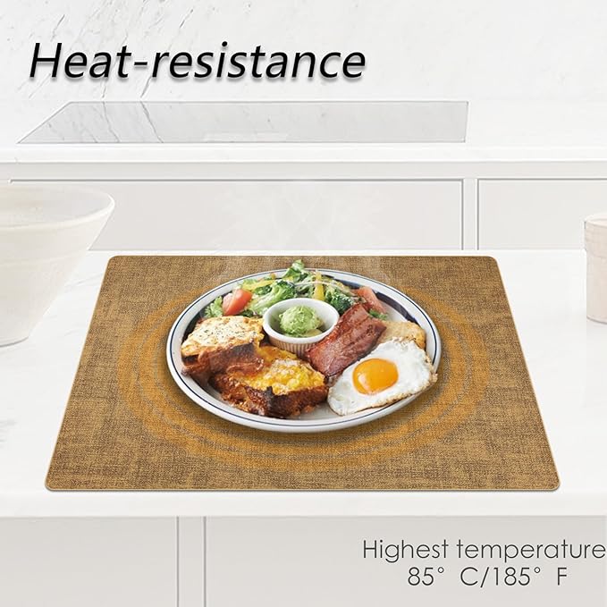 Placemats Set of 6 Faux Leather Heat Resistant Tables Mats Waterproof Oilproof Wipeable Reversible Anti-Slip Place Mats for Kitchen/Dining/Party/Outdoor 11.8" x 16.9", Caramel