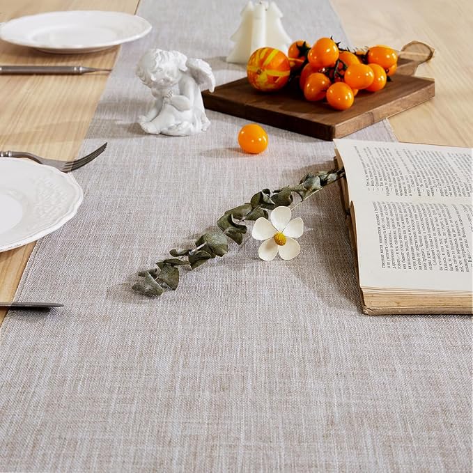 Cotton Linen Table Runner, 13x108 Inch Coffee - Image 2