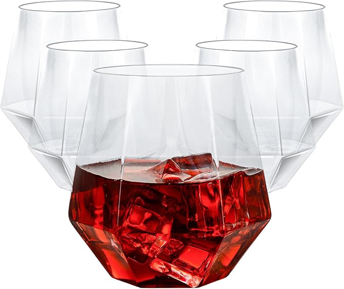 Goodluck 80 PCS 12oz Diamond Stemless Clear Plastic Wine Whiskey Glasses | by GoodLuck