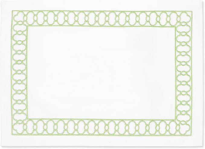 Hofdeco Premium Coastal Patio Indoor Outdoor Placemat Set of 4, 14"x19" Double-Layered, Waterproof Cloth Placemat for Kitchen or Dining Table. Green Embroidered Frame