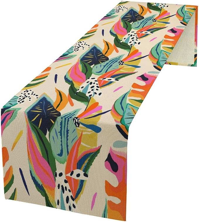 Abstract Tropical Leaves Table Runner Modern Exotic Flower Botanical Jungle by moderw