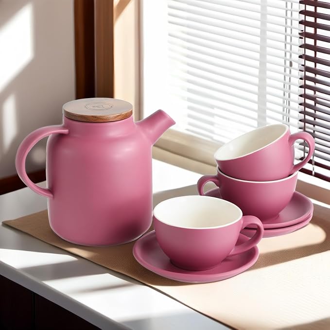 Yundu Matte Purple Cappuccino Cups Set of 4-10oz Ceramic Latte Mugs - Image 5