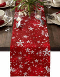 Red Christmas Table Runners 108 Inches Long, Cotton Linen Fabric Snowflake by Edwiinsa