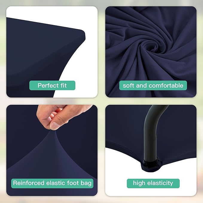 2Pack 6FT Table Cloth for Rectangular Fitted Events Stretch Navy Blue Table Covers Washable Spandex Tablecloth Protector for Party, Wedding, Cocktail, Banquet, Festival