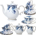 21-Piece Bone China Tea Set for Adults, Vintage Floral Tea Cup Set by LEPOTOCLO