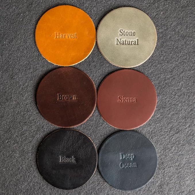 Ox & Pine Personalized Leather Coaster - Sold Individually or in Sets of 4 - Customize Inscription - 100% Full-Grain Leather – 4" Round or 4" Square (Round, Sienna, 1 Individual Coaster)