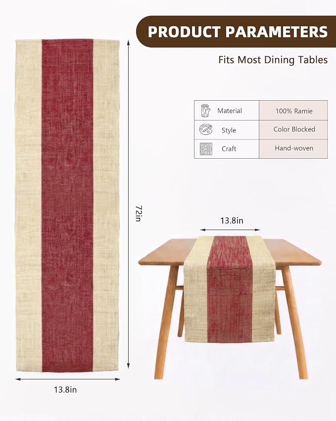 Table Runner, 13.8" × 72", 100% Natural Ramie, Handwoven | 100% Natural Ramie - Image 7
