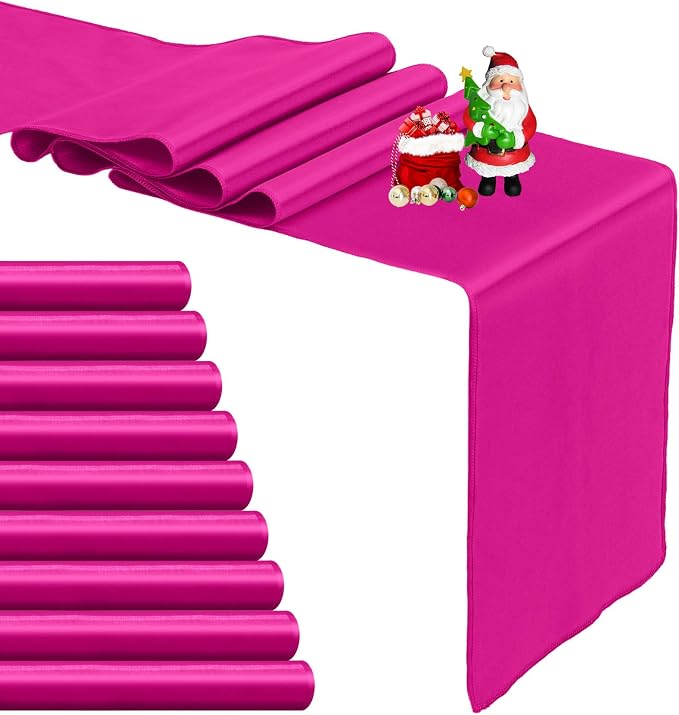 10-Pack Hot Pink Satin Table Runner 12 x 108 Inch Long Fuchsia Bright and by Pufogu