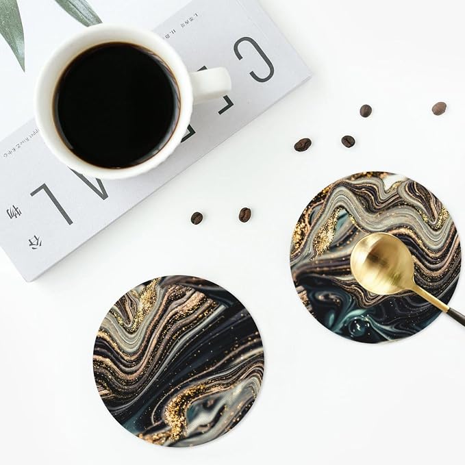 Black Gold Marble Style Coasters Set of 6 Coasters - Image 5