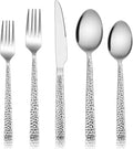 E-far 20-Piece Hammered Silverware Set, Stainless Steel Square Flatware Set by E-far
