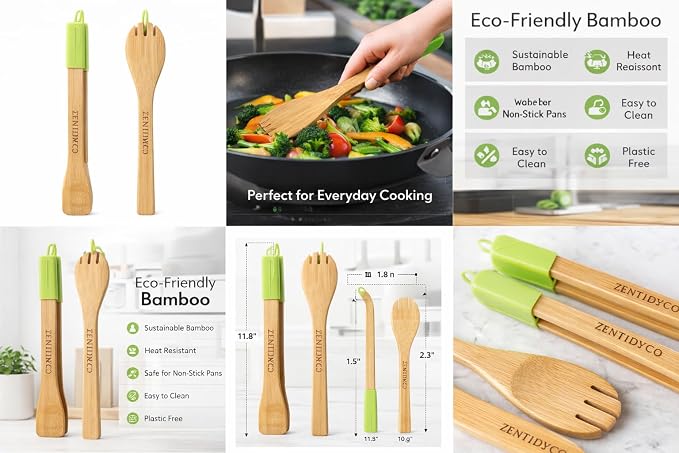 Bamboo Salad Servers Set of 2 – Natural Wooden Salad Tongs, Eco-Friendly Bamboo - Image 2