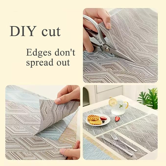 Druable Placemats Set of 6, Plastic Heat-Resistant Non-Slip Vinyl Place Mats Washable Easy to Clean Indoor Outdoor (18"x12", Blue)