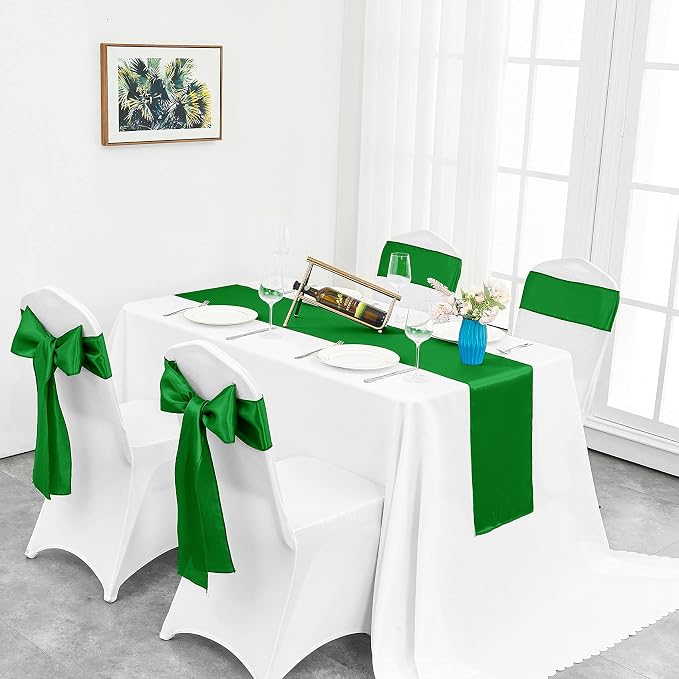 10-Pack Emerald Green Satin Table Runner 12 x 108 Inch Long Bright and Smooth - Image 5