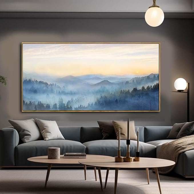 Home Decor Mountain Wall Art Blue Large Framed Artwork for Living Room Bedroom Office Wall Decorations 29x58 Inch