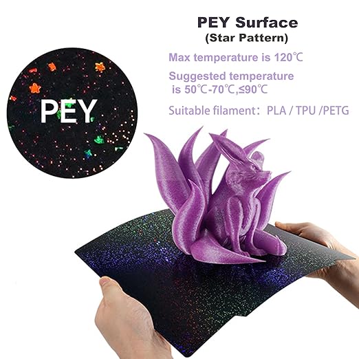 PEY PEI Build Plate for Bambu Lab X1/P1P/P1S/A1 3D Printers, Smooth Colorful Starry PEY+ Textured PEI Build Plate PEI Sheet, Spring Steel Flexible Platform,257x257mm Bambu Labs Heated Bed