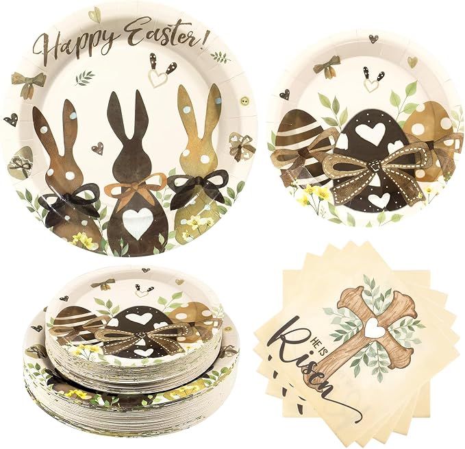 60 Pcs Happy Easter Plates and Napkins Party Supplie, Serves 20 | Easter Egg by BORAENDEY