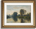 InSimSea Gold Picture Framed Wall Art, Living Room Vintage Lakeside Wall Decor, Nature River Landscape Canvas Print Art, Home Farmhouse Decor, Antique Paintings with Frame 13x16inch