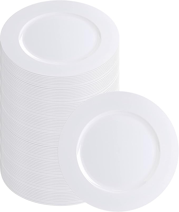 PARTY BARGAINS 13-Inch Charger Plates - 96 Pack, White, Heavy-Duty Disposable Chargers for Elegant Dining - Ideal for Weddings and Formal Events