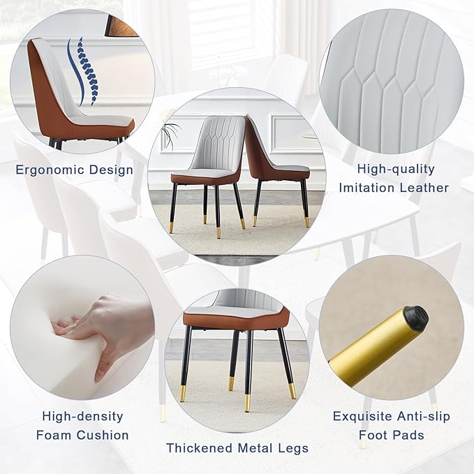 Extendable Dining Table Set for 6, 55'' to 78.8'' Rectangular Thickened Sintered Stone Kitchen Table with 6 Upholstered Chairs, Modern Space Saving 7-Piece Dinner Table Set