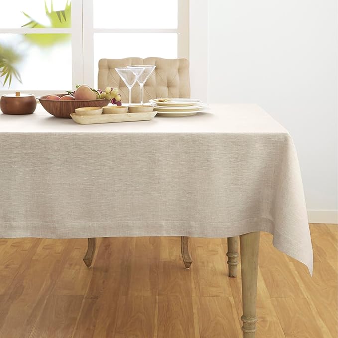 Solino Home Linen Tablecloth 60 x 132 Inch - 100% Pure Linen Light Natural Table Cloth for Rectangular Tables - Athena, Machine Washable Cloth Tablecloth for Spring, Easter