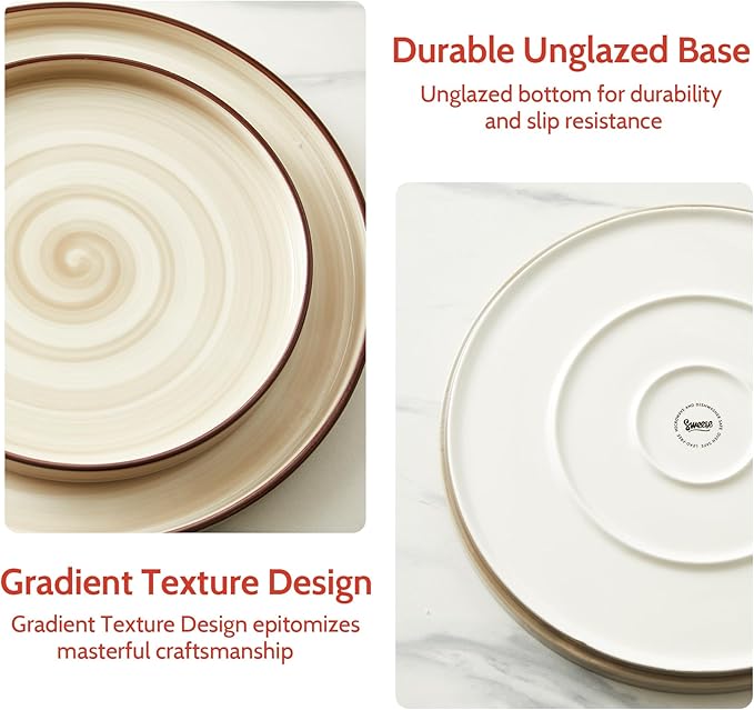 Sweese 10.5 Inch Porcelain Dinner Plates Set of 6, Gradient High Edge Dish Set - Dishwasher, Microwave, Oven Safe, Scratch Resistant, Kitchen Serving Dishes - Cool Assorted Colors
